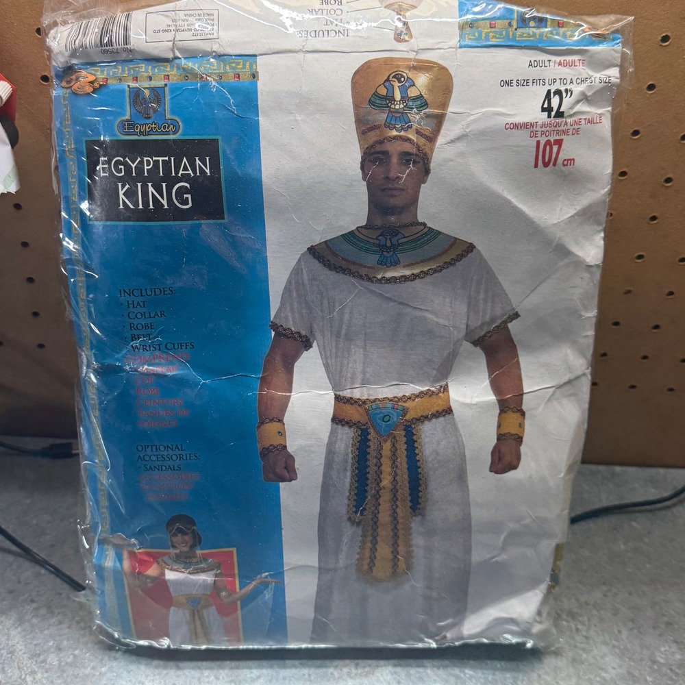 Egyptian King Costume Men One Size White Gold Pharaoh Robe Set No Hat FN73560
